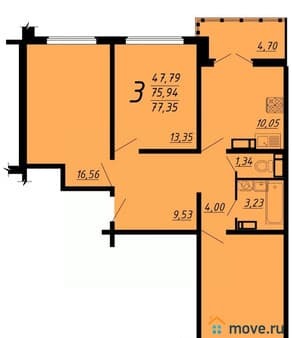 Объявление о продаже трехкомнатной квартиры, 77.3 м², этаж 9 из 17. Фото 1