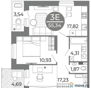 Продам трехкомнатную квартиру, 55.34 м², этаж 1 из 25. Фото 1