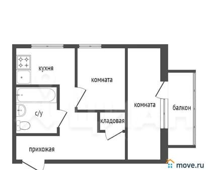Купить двухкомнатную квартиру, 45.2 м², этаж 5 из 5. Фото 6