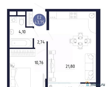 Продажа однокомнатной квартиры, 43.75 м², этаж 20 из 25. Фото 1