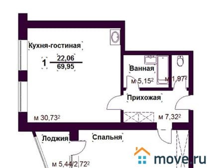 Продаем однокомнатную квартиру, 68.5 м², этаж 9 из 10. Фото 1