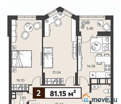 Продам двухкомнатную квартиру, 81.15 м², этаж 14 из 18. Фото 1
