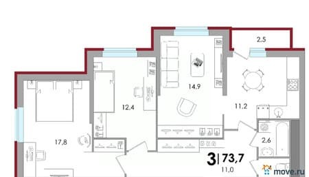 Продать трехкомнатную квартиру, 73.71 м², этаж 1 из 18. Фото 1