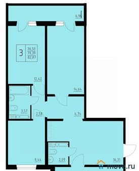 Продаю трехкомнатную квартиру, 82.87 м², этаж 2 из 10. Фото 1