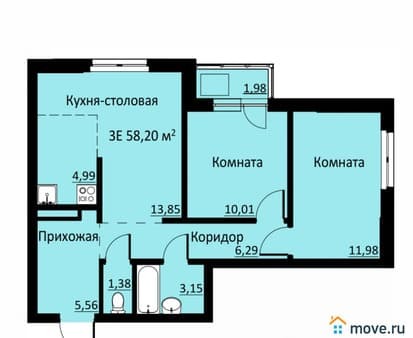 Продать трехкомнатную квартиру, 58.2 м², этаж 10 из 16. Фото 1