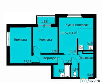 Продаю трехкомнатную квартиру, 61.28 м², этаж 12 из 16. Фото 1