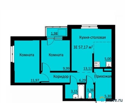 Продажа трехкомнатной квартиры, 61.27 м², этаж 9 из 16. Фото 1