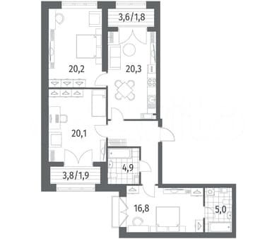 Купить трехкомнатную квартиру, 100.1 м², этаж 11 из 11. Фото 7