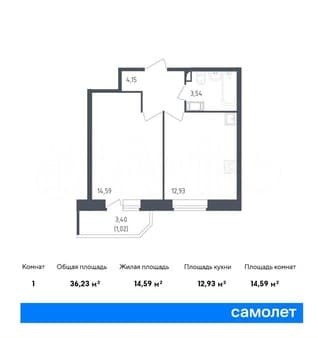 Продажа однокомнатной квартиры, 36.2 м², этаж 10 из 23. Фото 1