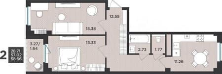 Объявление о продаже двухкомнатной квартиры, 58.7 м², этаж 2 из 4. Фото 1