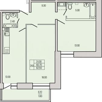 Продаем двухкомнатную квартиру, 62.5 м², этаж 5 из 19. Фото 1