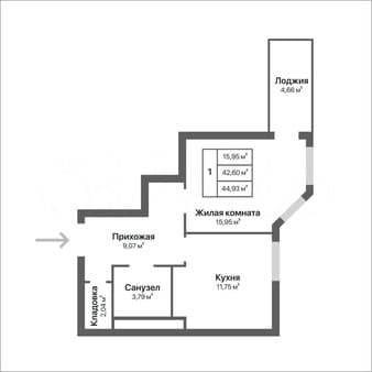 Продать однокомнатную квартиру, 44.9 м², этаж 4 из 17. Фото 1