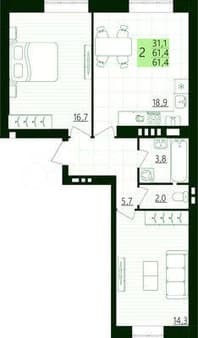 Продаем двухкомнатную квартиру, 61.4 м², этаж 3 из 4. Фото 2