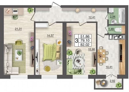 Продам трехкомнатную квартиру, 82.1 м², этаж 9 из 10. Фото 5