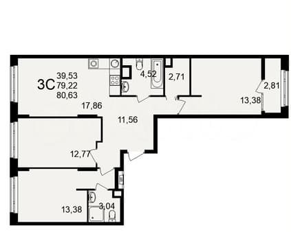Продается трехкомнатная квартира, 80.6 м², этаж 8 из 25. Фото 2
