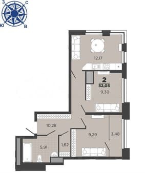 Продажа двухкомнатной квартиры, 52.1 м², этаж 23 из 26. Фото 3