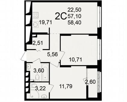 Продать двухкомнатную квартиру, 58.4 м², этаж 19 из 22. Фото 1