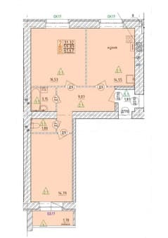 Купить двухкомнатную квартиру, 61.7 м², этаж 5 из 5. Фото 1