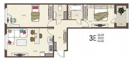 Купить двухкомнатную квартиру, 60.8 м², этаж 3 из 18. Фото 1