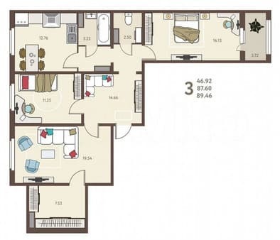 Продам трехкомнатную квартиру, 89.5 м², этаж 4 из 18. Фото 1