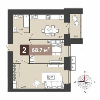 Продам двухкомнатную квартиру, 68.7 м², этаж 2 из 17. Фото 1