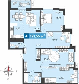 Продам четырехкомнатную квартиру, 121.6 м², этаж 10 из 24. Фото 1