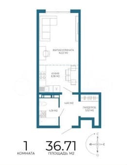 Объявление о продаже студии, 36.7 м², этаж 6 из 17. Фото 1