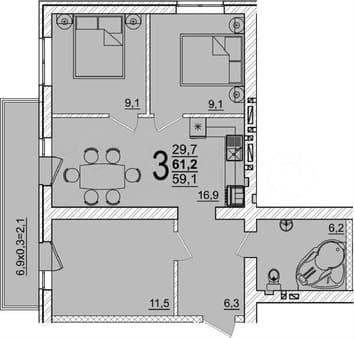Продается трехкомнатная квартира, 61.2 м², этаж 4 из 5. Фото 2