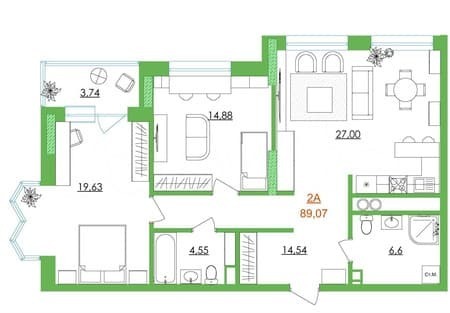 Продам двухкомнатную квартиру, 89.1 м², этаж 4 из 16. Фото 1
