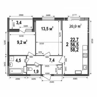 Продажа двухкомнатной квартиры, 58.2 м², этаж 5 из 17. Фото 2