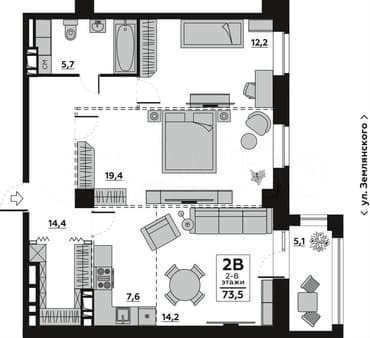 Объявление о продаже двухкомнатной квартиры, 76.4 м², этаж 16 из 18. Фото 1