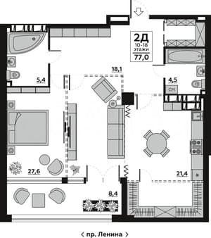 Купить двухкомнатную квартиру, 81.4 м², этаж 4 из 18. Фото 3