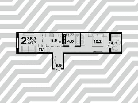 Продажа однокомнатной квартиры, 40.7 м², этаж 8 из 9. Фото 1