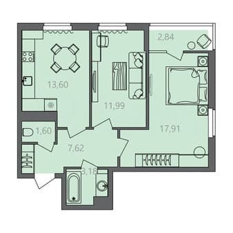 Продать двухкомнатную квартиру, 57.3 м², этаж 3 из 10. Фото 1