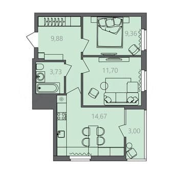 Купить двухкомнатную квартиру, 50.8 м², этаж 8 из 10. Фото 1