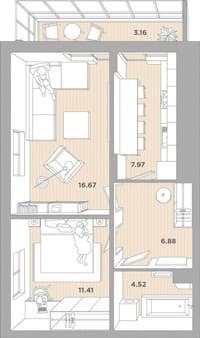 Купить двухкомнатную квартиру, 50.6 м², этаж 5 из 8. Фото 2