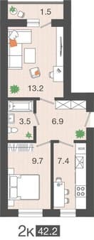 Продаем двухкомнатную квартиру, 42.2 м², этаж 3 из 4. Фото 1