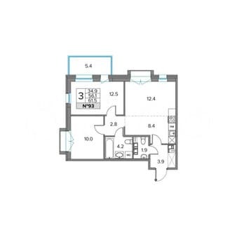 Продается трехкомнатная квартира, 61.5 м², этаж 2 из 5. Фото 1