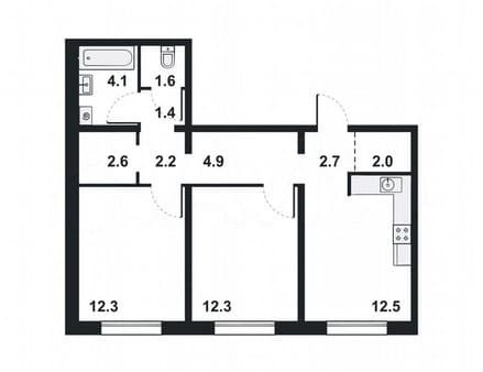 Купить двухкомнатную квартиру, 58.6 м², этаж 1 из 16. Фото 1