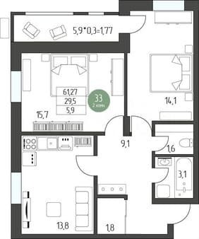 Продать двухкомнатную квартиру, 65.4 м², этаж 5 из 5. Фото 7