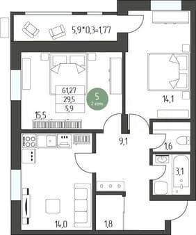 Продам двухкомнатную квартиру, 65.4 м², этаж 1 из 5. Фото 1