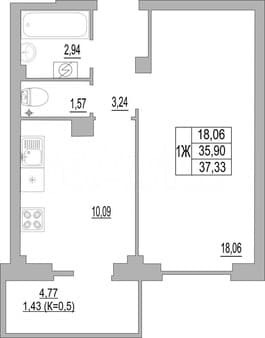 Продам однокомнатную квартиру, 38.2 м², этаж 4 из 10. Фото 7