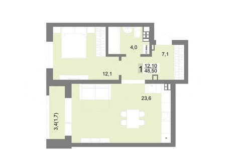 Продам однокомнатную квартиру, 48.5 м², этаж 10 из 17. Фото 1