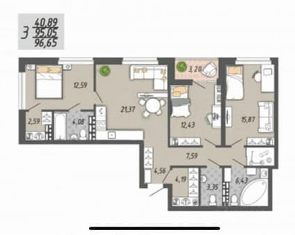 Продажа трехкомнатной квартиры, 96.7 м², этаж 16 из 33. Фото 1