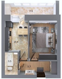Объявление о продаже однокомнатной квартиры, 35.5 м², этаж 1 из 4. Фото 1