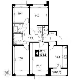 Продам четырехкомнатную квартиру, 101.3 м², этаж 16 из 25. Фото 1