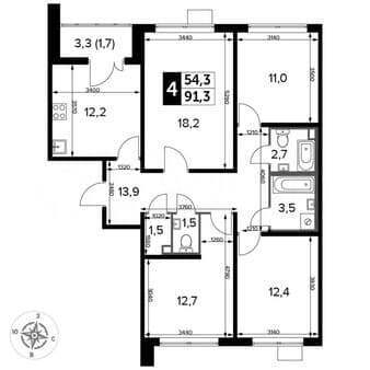 Продать четырехкомнатную квартиру, 91.3 м², этаж 17 из 25. Фото 1