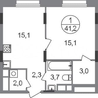 Купить однокомнатную квартиру, 41.2 м², этаж 4 из 9. Фото 1