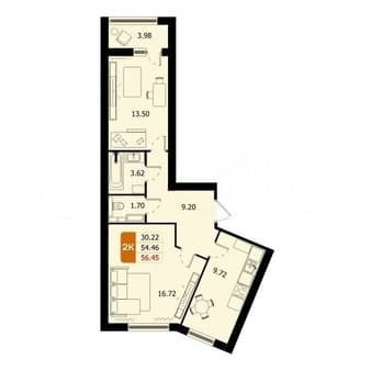 Продам двухкомнатную квартиру, 56.5 м², этаж 8 из 17. Фото 1