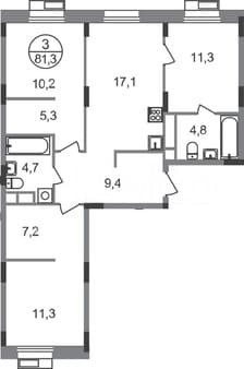Продать трехкомнатную квартиру, 81.3 м², этаж 3 из 9. Фото 1